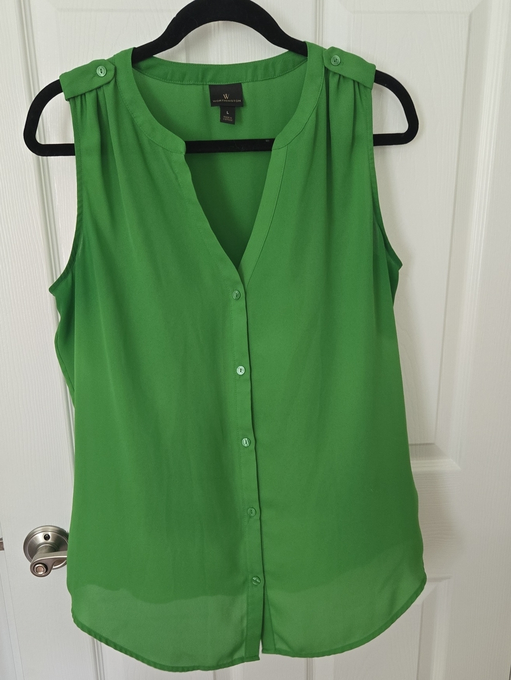 Worthington Bright Green Sleeveless Button-Front Blouse